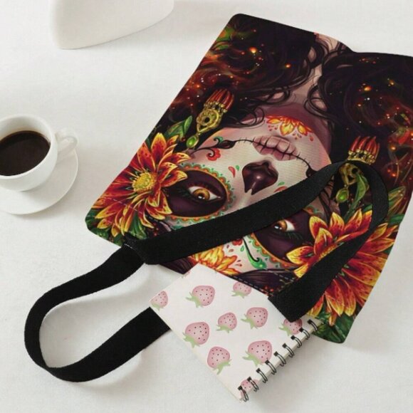 Day of the Dead Sugarskull Woman Shopping Tote Reusable NWT - Picture 2 of 3
